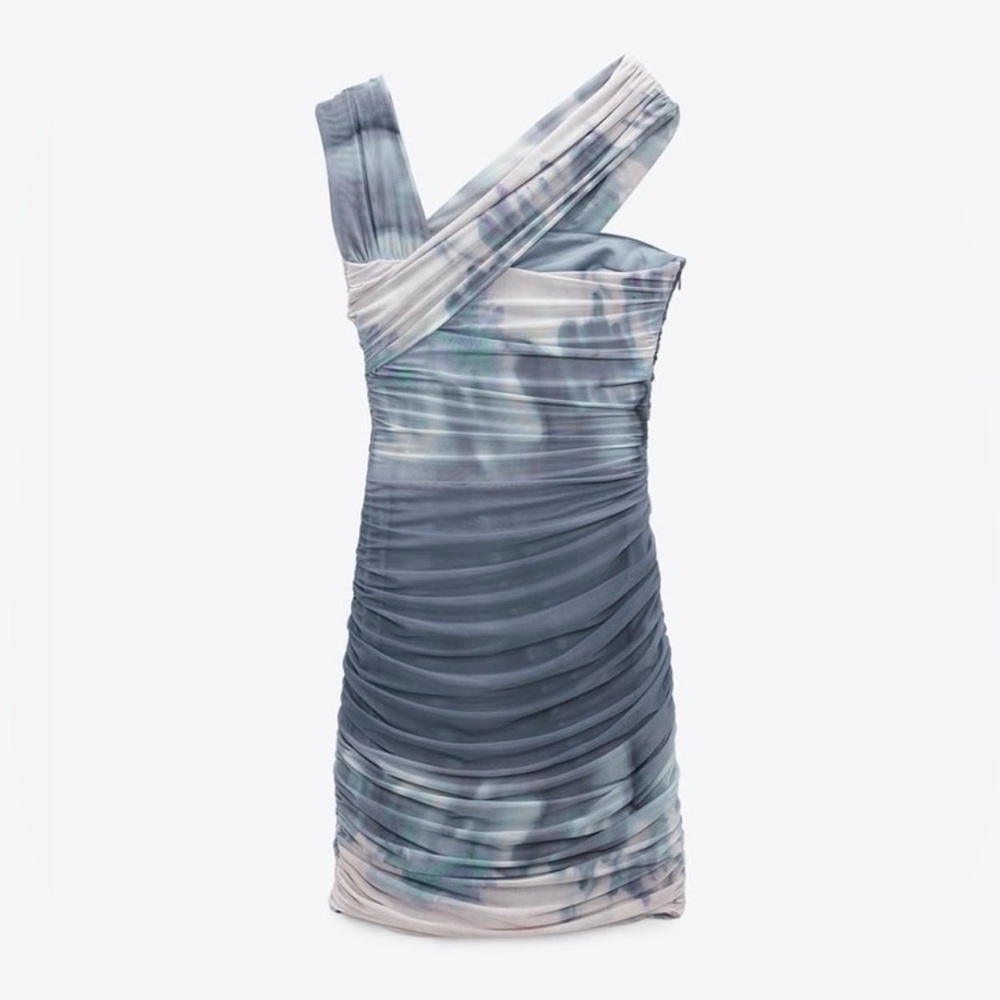 NWT ZARA Asymmetrical Printed Tulle Dress |Size Small
